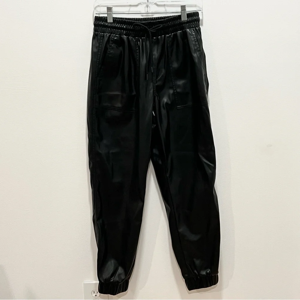 BLANK NYC Black Drawstring Faux Leather Joggers Size 28 - Picture 6 of 16
